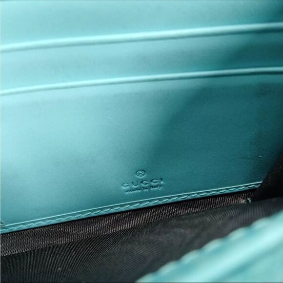Auth Gucci Turquoise Blue GG Monogram MicroGuccisima Continental Wallet Bow - Picture 5 of 9